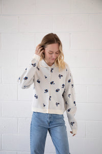 Franny Cardigan - Ivory w/ Navy Floral Print