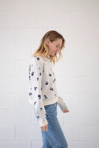 Franny Cardigan - Ivory w/ Navy Floral Print