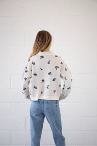 Franny Cardigan - Ivory w/ Navy Floral Print