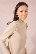 Load image into Gallery viewer, Gold Button Shoulder Sweater - Beige (Style: T2113DN)
