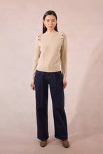 Load image into Gallery viewer, Gold Button Shoulder Sweater - Beige (Style: T2113DN)
