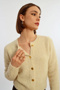 Gold Button Cardigan Sweater - Off White