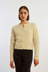 Gold Button Cardigan Sweater - Off White