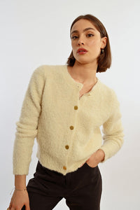 Gold Button Cardigan Sweater - Off White