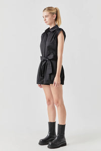 Pleated Shoulder Romper - Black