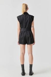 Pleated Shoulder Romper - Black