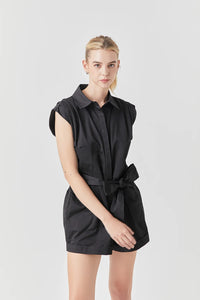 Pleated Shoulder Romper - Black