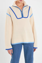 Load image into Gallery viewer, Contrast Piping 1/4 Zip Sweater - Beige Multi or Blue Multi
