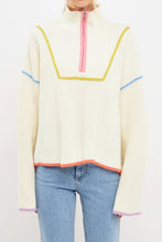 Load image into Gallery viewer, Contrast Piping 1/4 Zip Sweater - Beige Multi or White Multi
