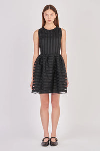 Striped Organza Mini Dress - Black