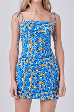 Load image into Gallery viewer, Floral Textured Mini Dress - Blue / Yellow
