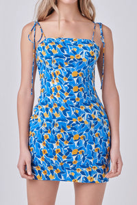 Floral Textured Mini Dress - Blue / Yellow