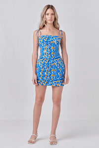 Floral Textured Mini Dress - Blue / Yellow