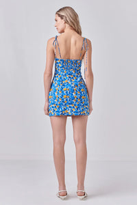 Floral Textured Mini Dress - Blue / Yellow