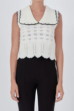 Load image into Gallery viewer, Collared Crochet Vest - Cream w/ Black Trim
