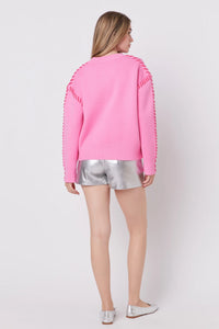 Whip Stitch Sweater - Black/White or Pink/Red