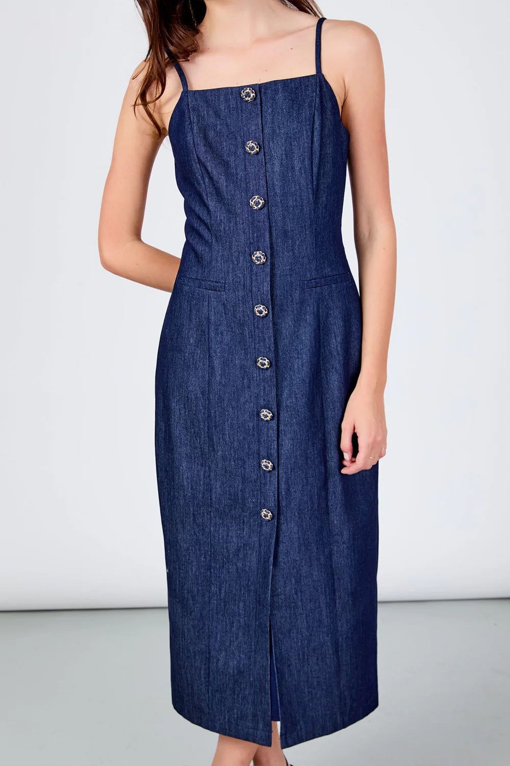 knee length dresses for ladies Denim Midi Dress – Straight Line Boutique