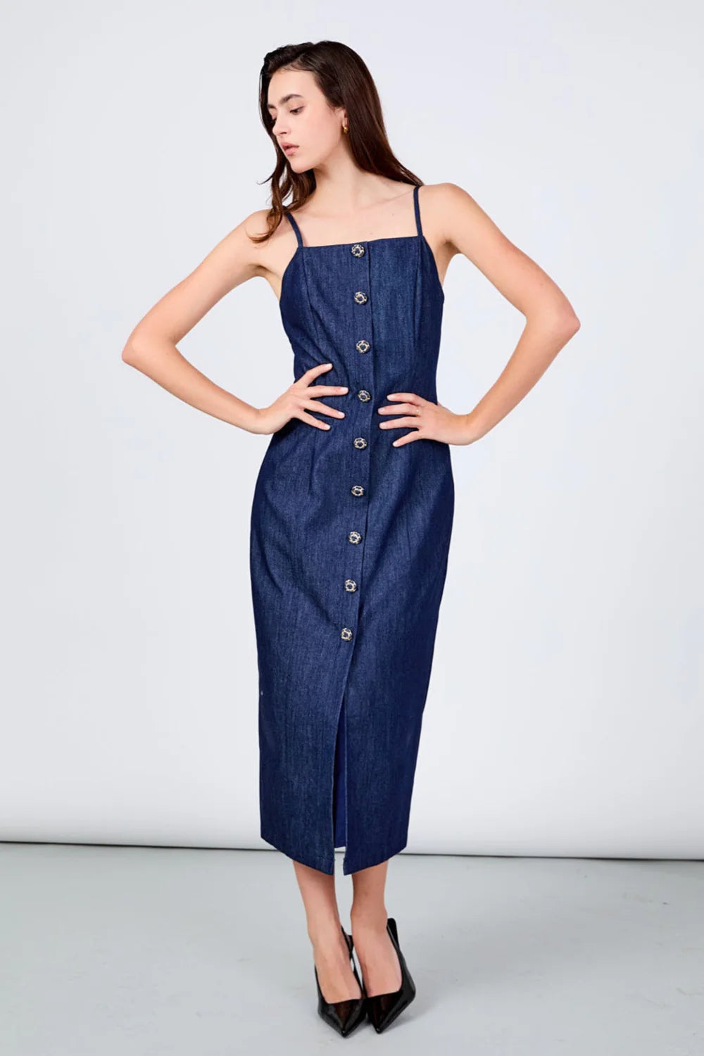 Denim Midi Dress Straight Line Boutique Denim Midi Dress Straight Line Boutique