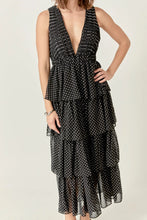 Load image into Gallery viewer, Tiered Polka Dot Maxi Dress - Black/White (Style #HN4095D)
