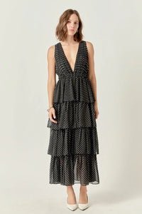 Tiered Polka Dot Maxi Dress - Black/White (Style #HN4095D)