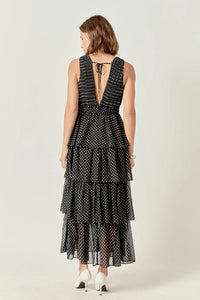 Tiered Polka Dot Maxi Dress - Black/White (Style #HN4095D)