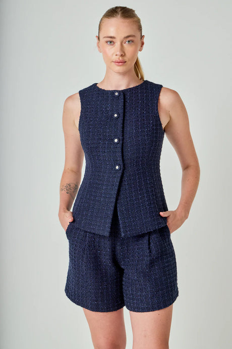 Tweed Button Vest - Navy (Style #HN5114T)