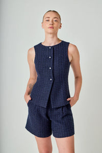 Tweed Button Vest - Navy (Style #HN5114T)