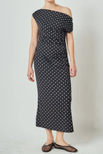 Load image into Gallery viewer, Asymmetrical Polka Dot Midi Dress - Black (HN520D)
