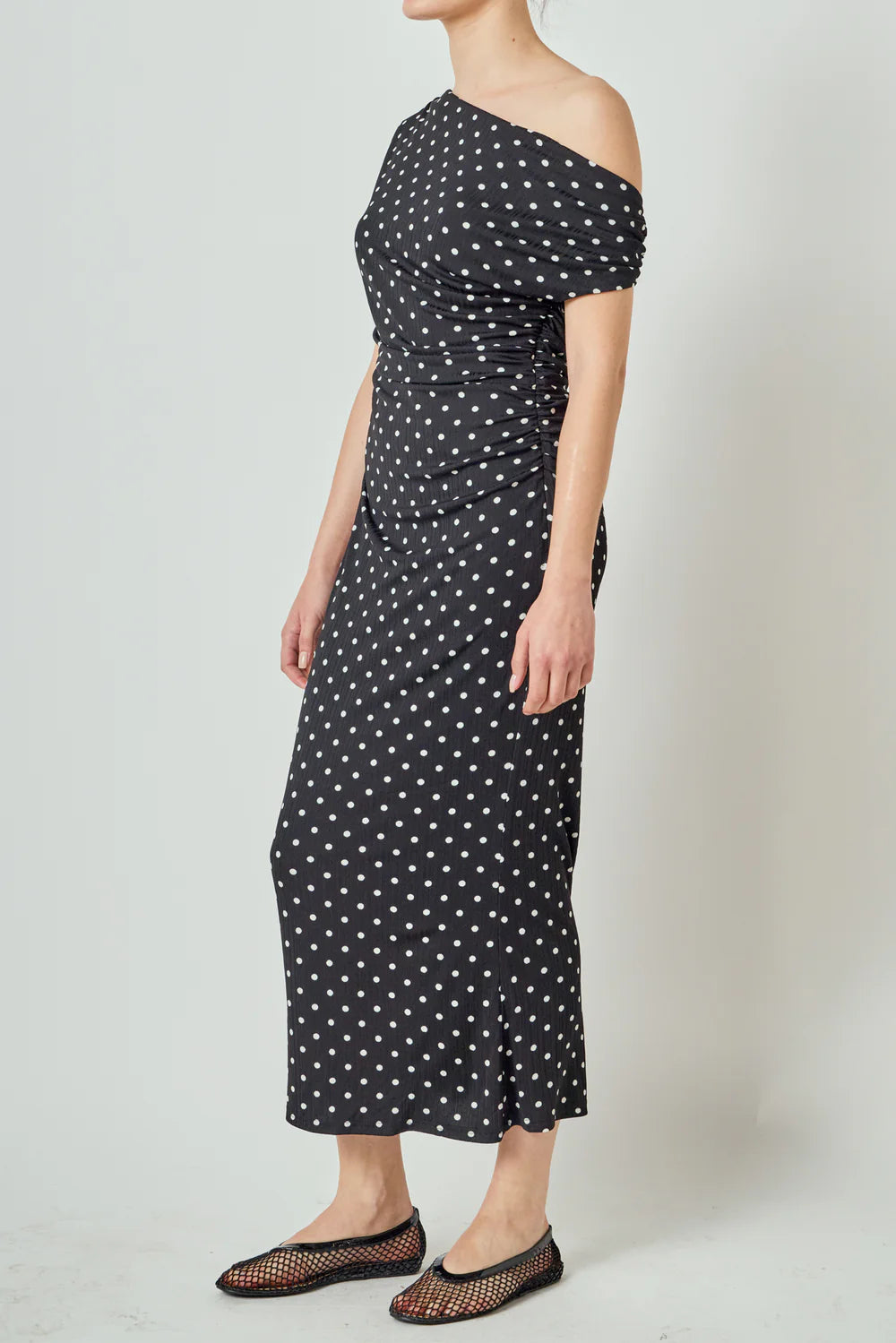 Asymmetrical Polka Dot Midi Dress – Straight Line Boutique