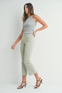 HR Crop Flare Jean w/ Distressed Hem - Light Wash or Eucalyptus