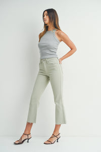 HR Crop Flare Jean w/ Distressed Hem - Light Wash or Eucalyptus