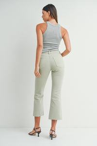 HR Crop Flare Jean w/ Distressed Hem - Light Wash or Eucalyptus