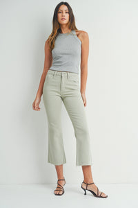 HR Crop Flare Jean w/ Distressed Hem - Light Wash or Eucalyptus