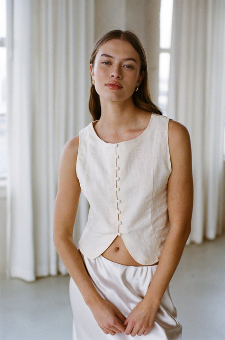 Harley Linen Vest - Cream (Style #AR1162)