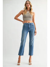Load image into Gallery viewer, Hem Detail Straight Jeans - Dark Denim (Shown in Med Wash) (Style: JP423)
