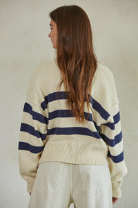 Irena Cardigan - Cream w/ Navy Stripes (Style W1537)