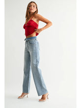 Load image into Gallery viewer, Fold Over Waist Relaxed Straight Jeans - Light Denim (DP879)
