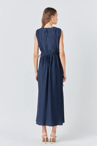 Pleated Details Midi Dress - Navy