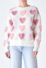Load image into Gallery viewer, Pearl Heart Sweater - Pink / Ivory Multi
