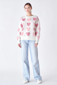Pearl Heart Sweater - Pink / Ivory Multi