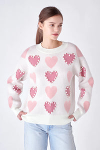 Pearl Heart Sweater - Pink / Ivory Multi