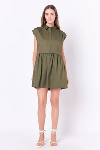 Pleated Shoulder Mini Dress - Black or Olive