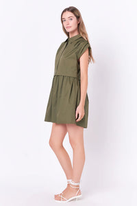 Pleated Shoulder Mini Dress - Black or Olive