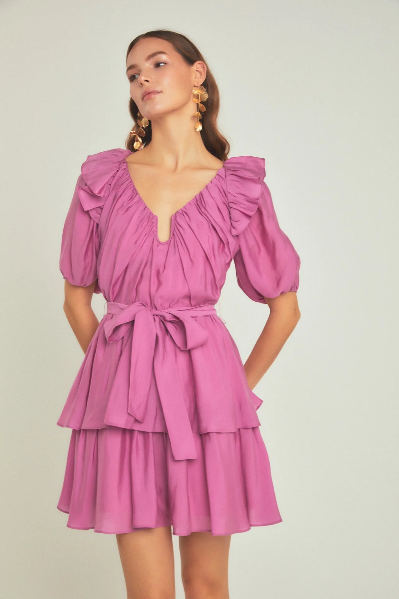 chinese dress ladies Behati Tiered Layer Mini Dress Hot Pink main image 0