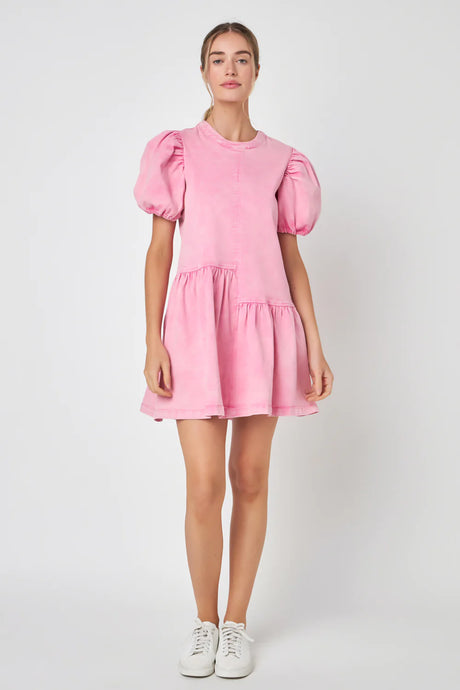 Stretch Denim Mini Dress - Pink