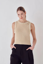 Load image into Gallery viewer, Pearl Detail Knit Tank - Beige w/ Pearls
