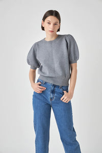 Smooth Knit Puff Sleeve Sweater - Heather Grey