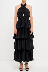 Criss Cross Halter Maxi Dress - Black