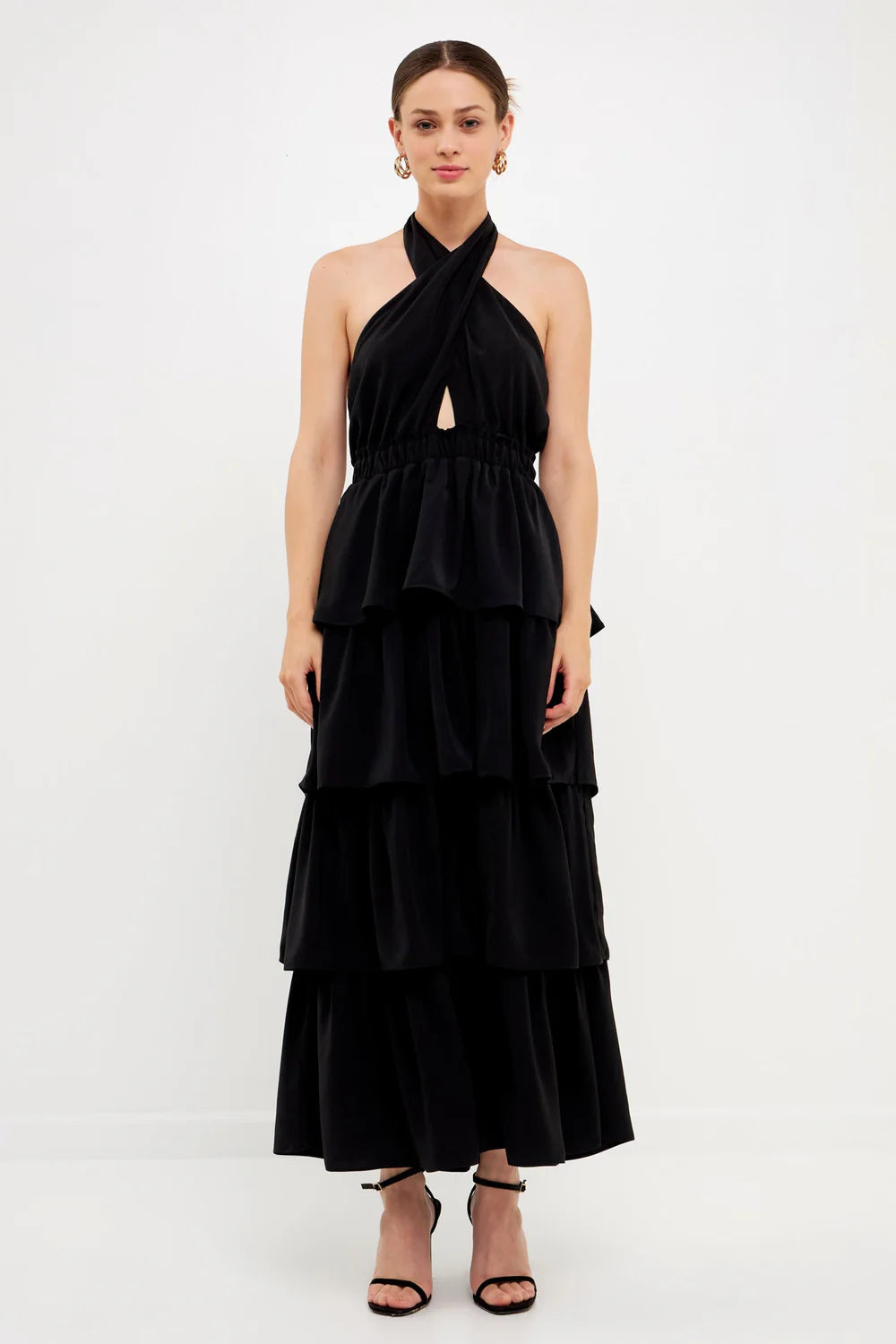 Criss Cross Halter Maxi Dress - Black