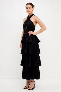 Criss Cross Halter Maxi Dress - Black